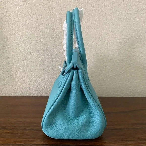 Turquoise Mini 20 Pebble Leather Lock Key Belted Satchel Bag Crossbody S14/B1 - Picture 7 of 13